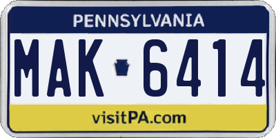 PA license plate MAK6414