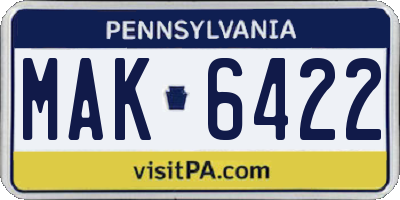 PA license plate MAK6422