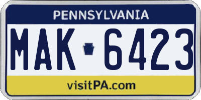 PA license plate MAK6423