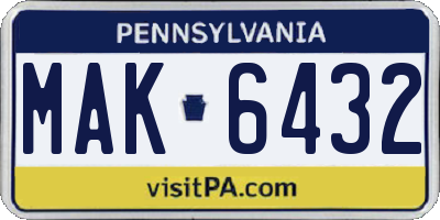 PA license plate MAK6432