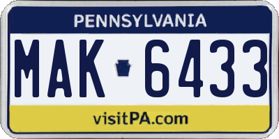 PA license plate MAK6433
