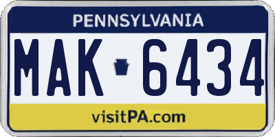 PA license plate MAK6434