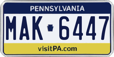 PA license plate MAK6447