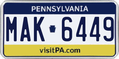 PA license plate MAK6449