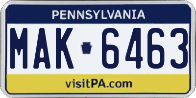 PA license plate MAK6463