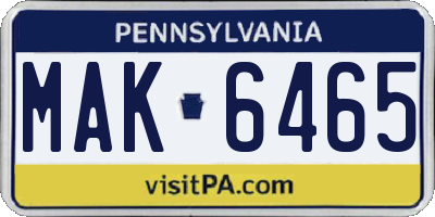 PA license plate MAK6465
