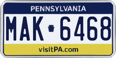 PA license plate MAK6468