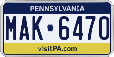 PA license plate MAK6470
