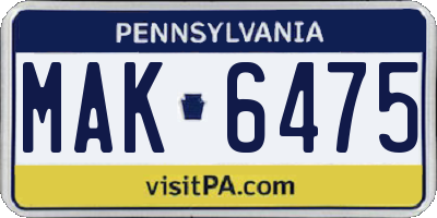 PA license plate MAK6475