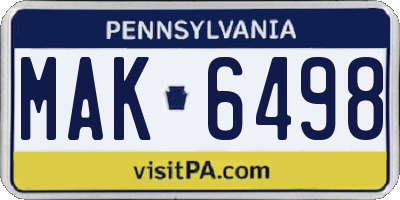 PA license plate MAK6498