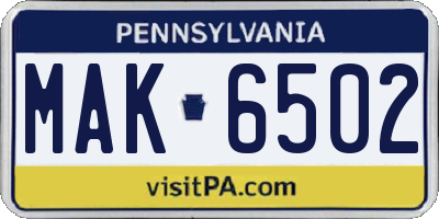 PA license plate MAK6502
