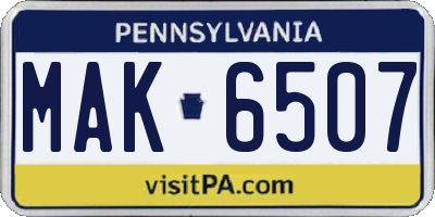 PA license plate MAK6507