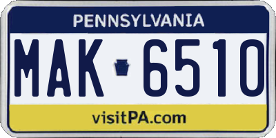 PA license plate MAK6510