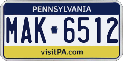 PA license plate MAK6512