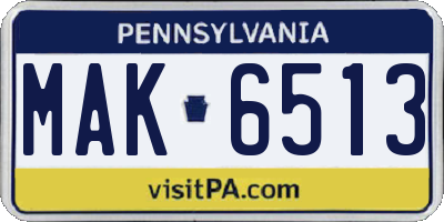 PA license plate MAK6513