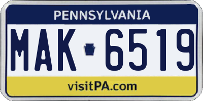 PA license plate MAK6519