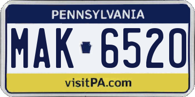 PA license plate MAK6520