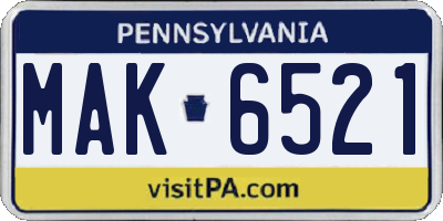 PA license plate MAK6521