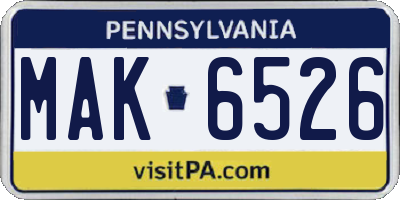 PA license plate MAK6526