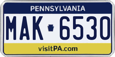 PA license plate MAK6530