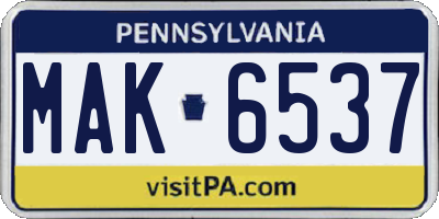 PA license plate MAK6537