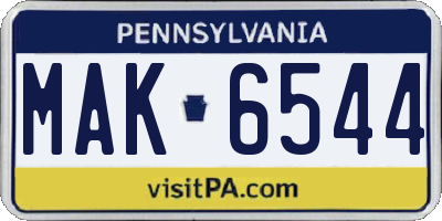 PA license plate MAK6544