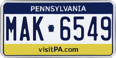 PA license plate MAK6549