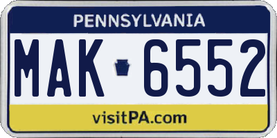 PA license plate MAK6552