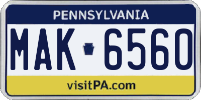 PA license plate MAK6560