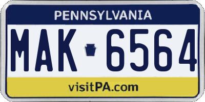 PA license plate MAK6564