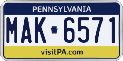 PA license plate MAK6571