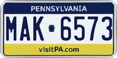 PA license plate MAK6573
