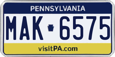 PA license plate MAK6575