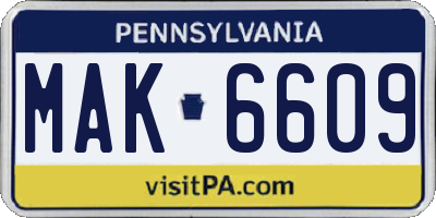 PA license plate MAK6609