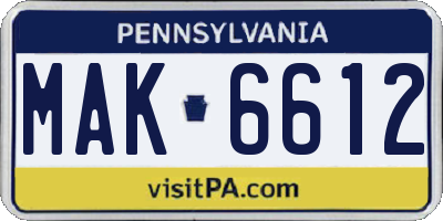 PA license plate MAK6612