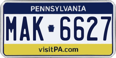 PA license plate MAK6627