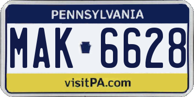PA license plate MAK6628