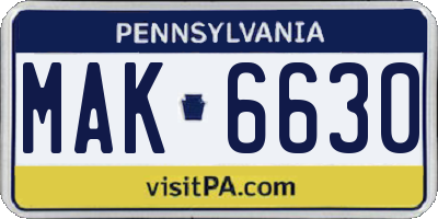 PA license plate MAK6630