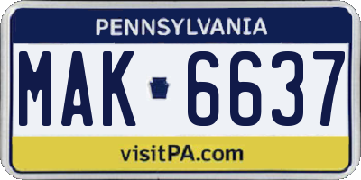 PA license plate MAK6637