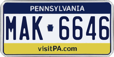 PA license plate MAK6646