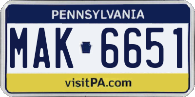 PA license plate MAK6651