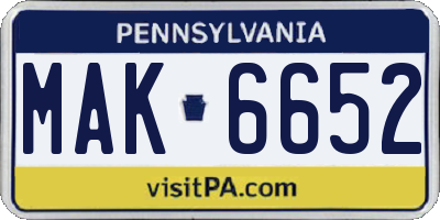 PA license plate MAK6652