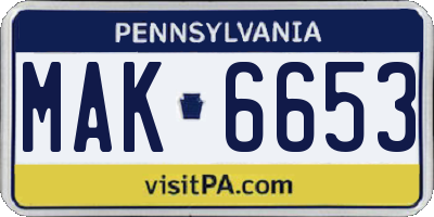 PA license plate MAK6653
