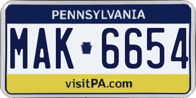 PA license plate MAK6654