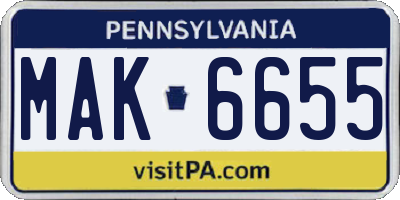 PA license plate MAK6655