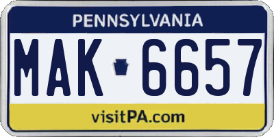 PA license plate MAK6657