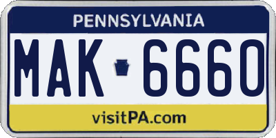 PA license plate MAK6660