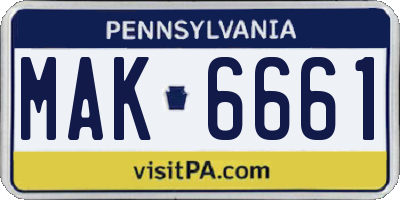 PA license plate MAK6661