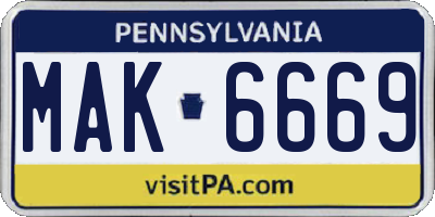 PA license plate MAK6669