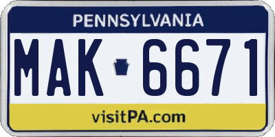 PA license plate MAK6671